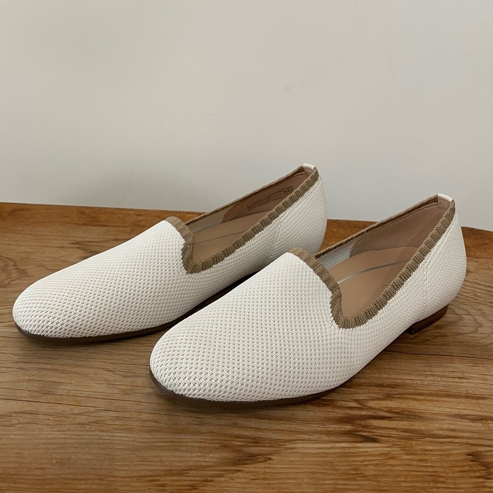NWOB Vionic Willa Knit Ballet Flats Cream Beige Trim Loafers Women's Sz 8